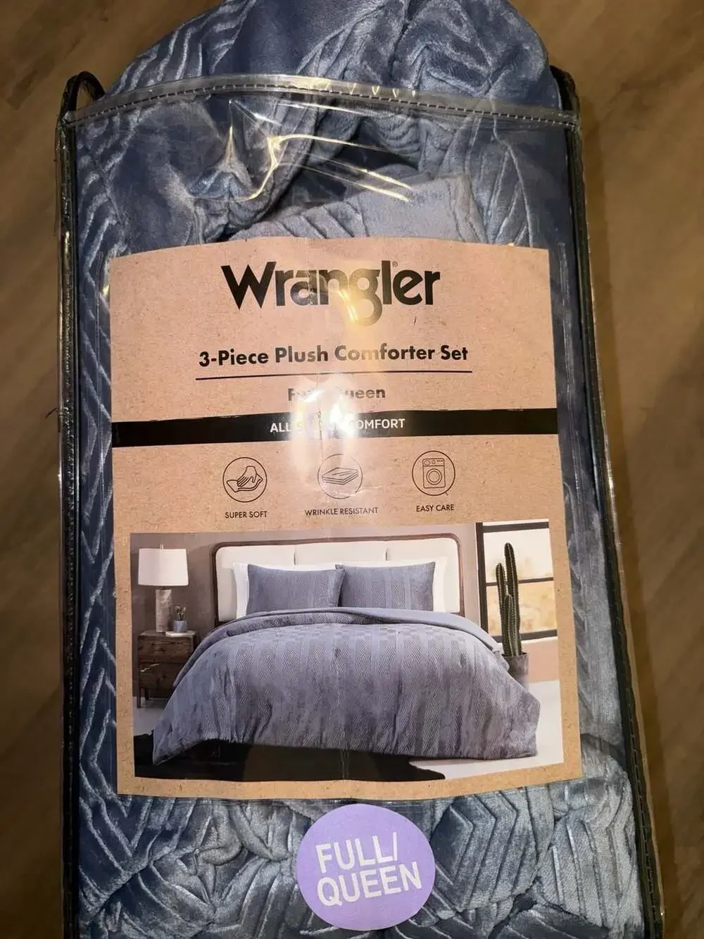 Wrangler 3-Piece Plush Comforter Set Full Queen Blue